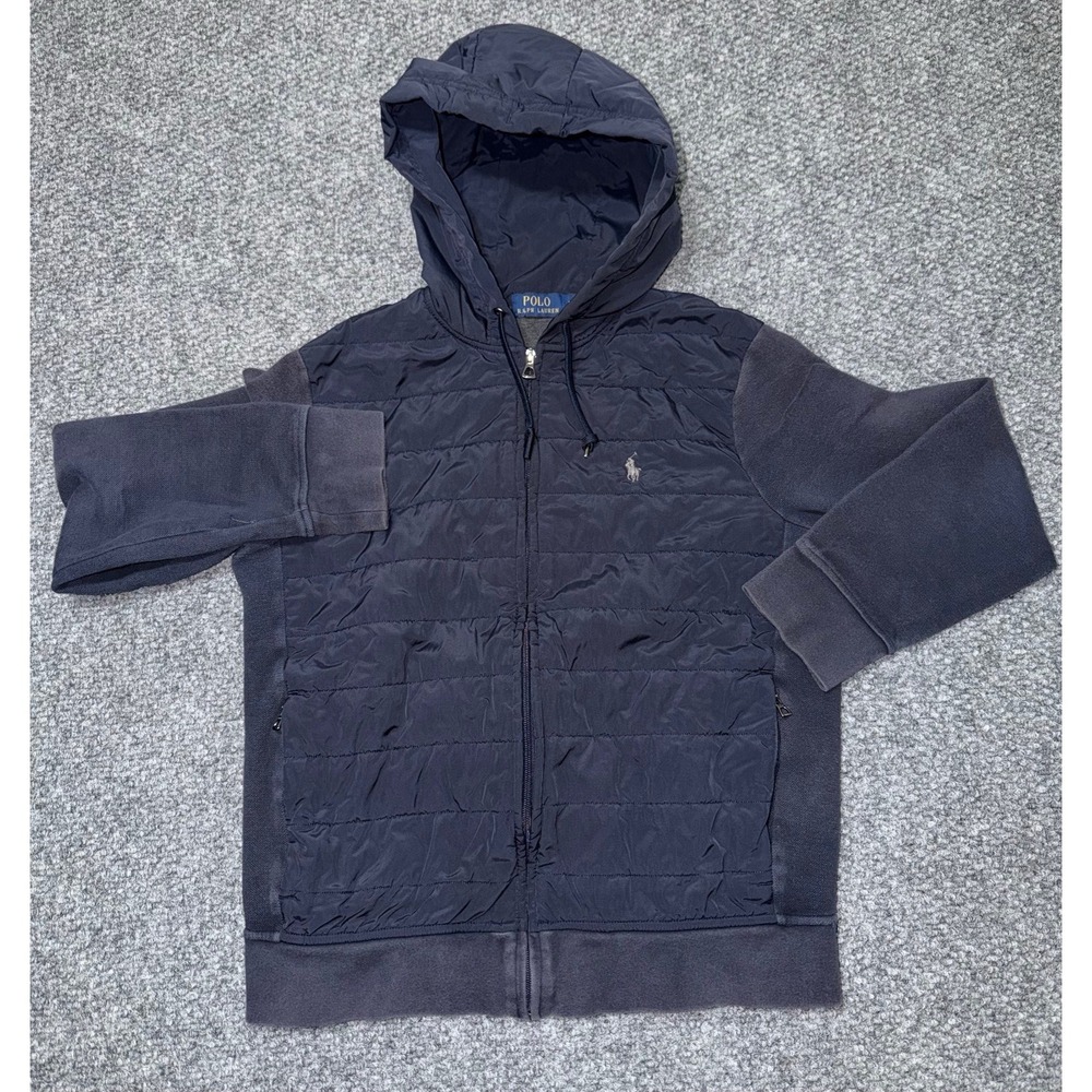 Polo Ralph Lauren Hybrid Quilted Full-Zip‎ Hoodie Navy Blue Size Medium